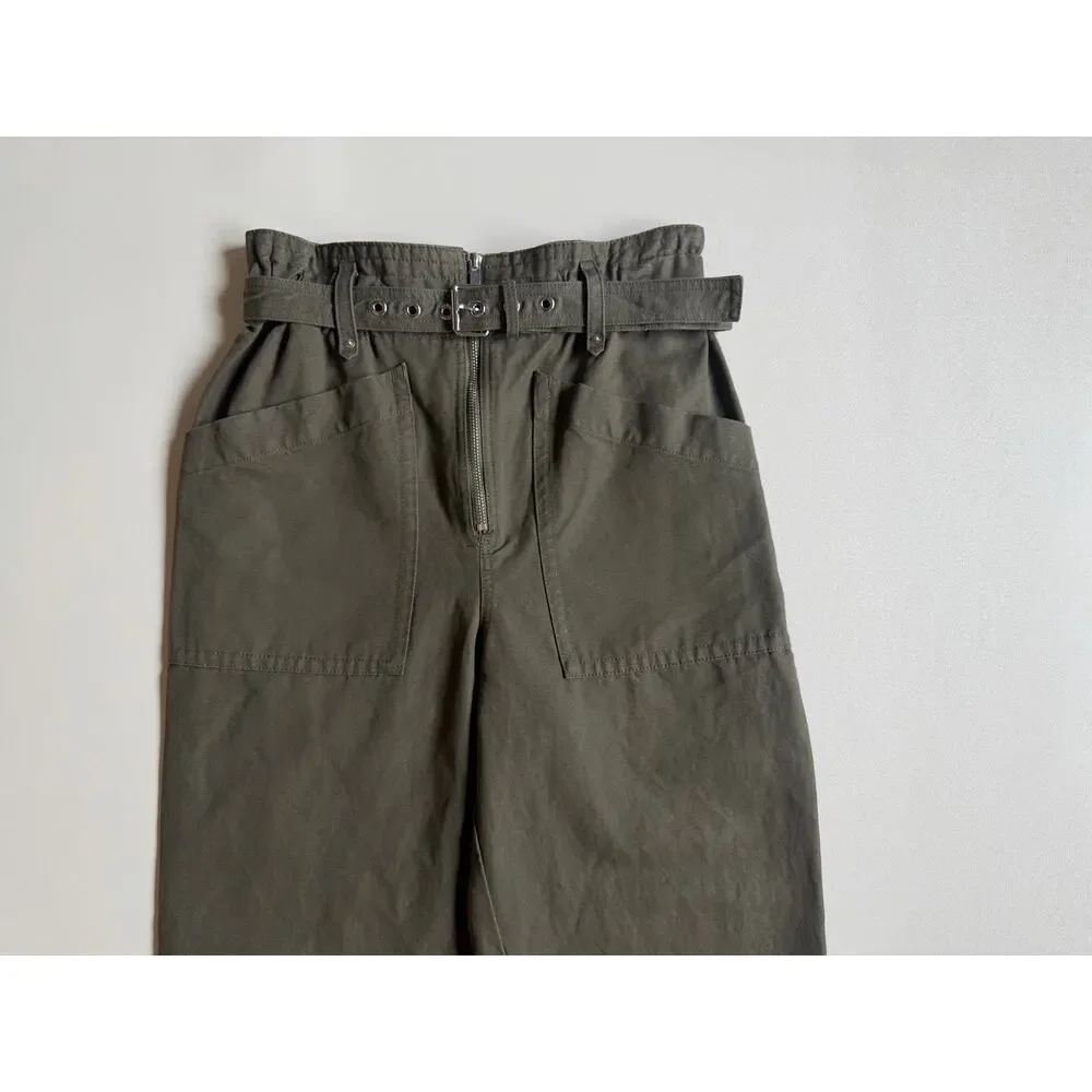 Banana Republic Women's Dark Olive Cotton-linen Blend Paperbag Pants Size 4P
